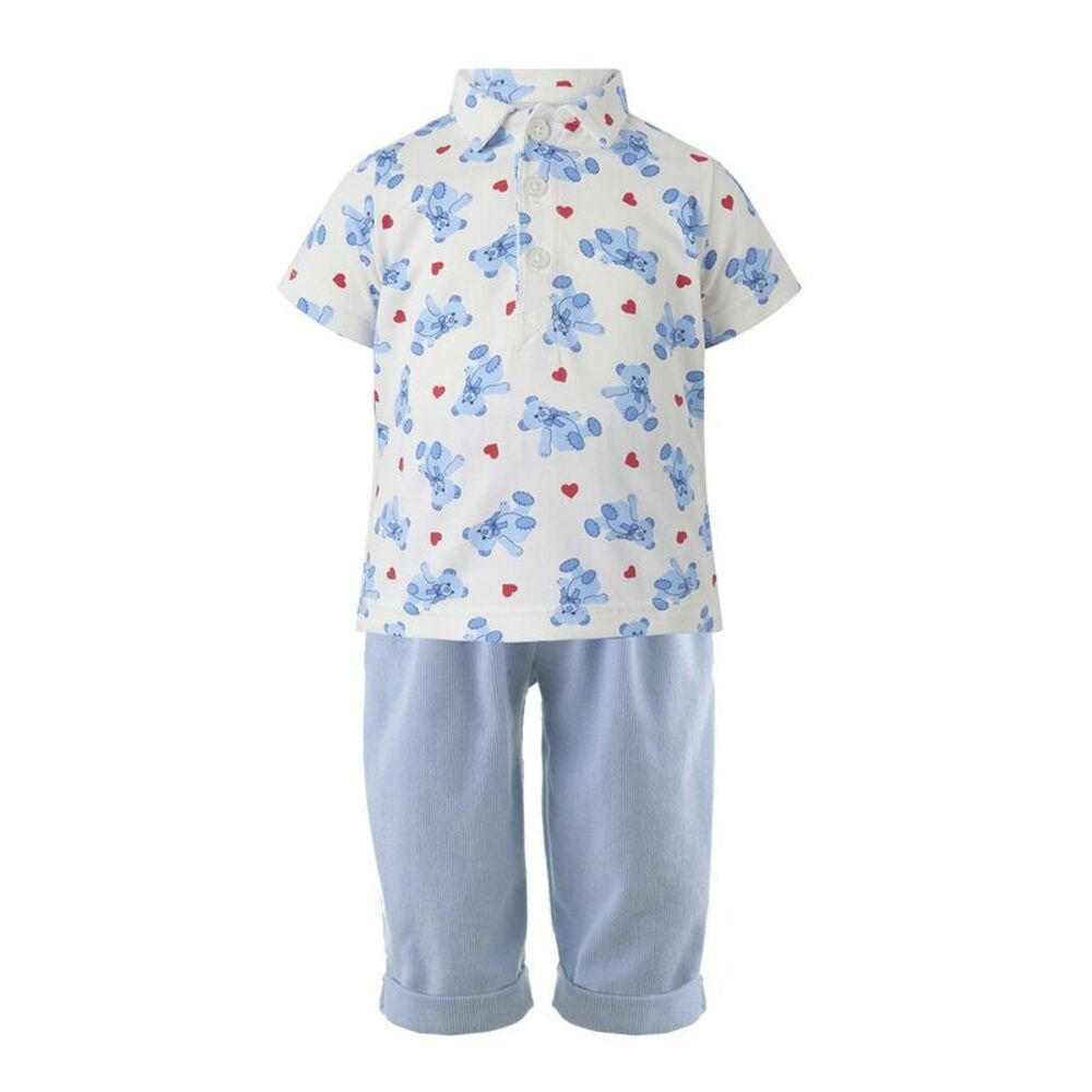 Rachel Riley Girls  Bear Hearts Polo Shirt & Pull-On Trouser Set, White